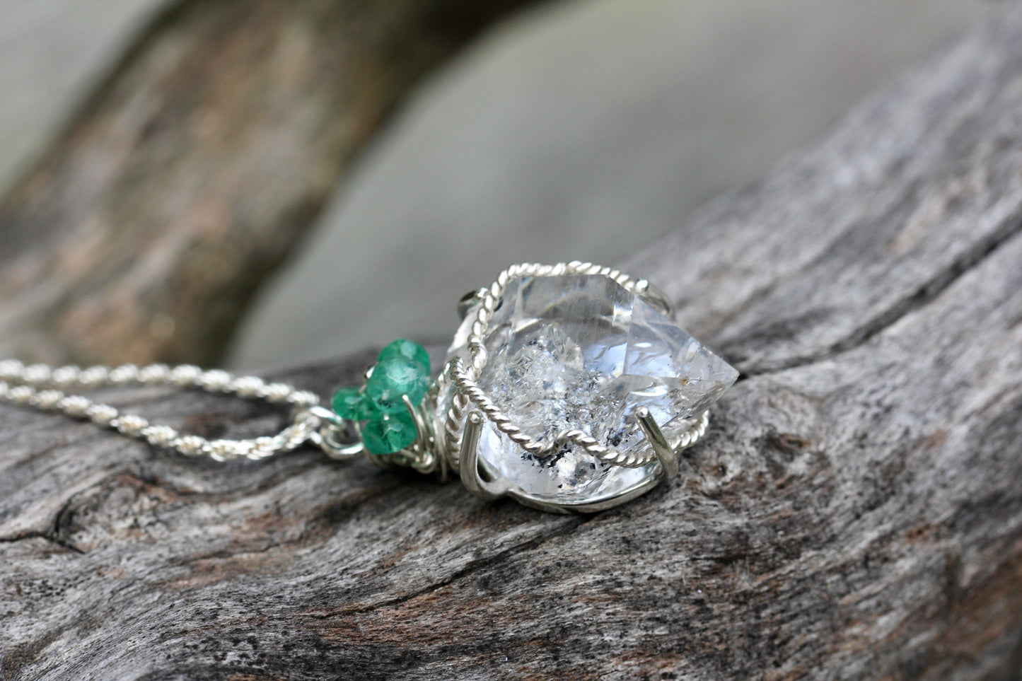 Herkimer Diamond Emerald Necklace