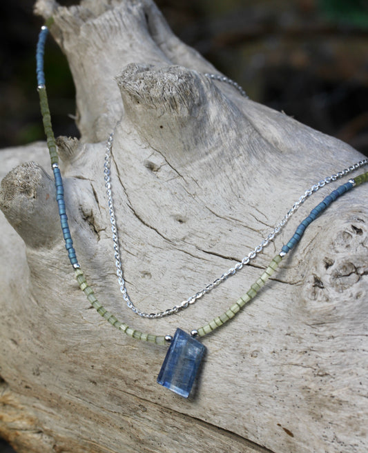 Blue Kyanite Silver Layered Necklace