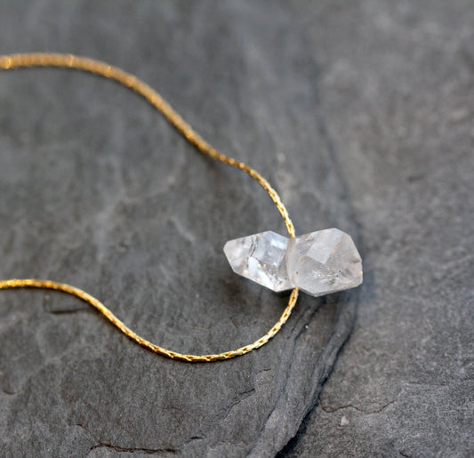 Herkimer Diamond Cluster Gold Minimalist Necklace