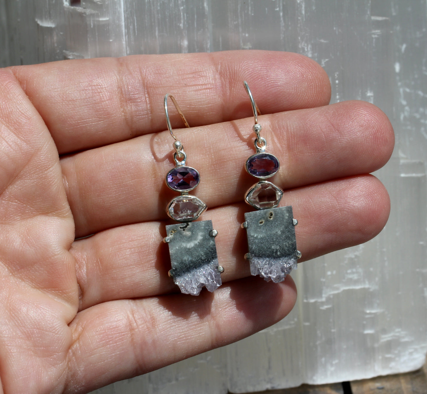 Amethyst Herkimer Diamond Earrings
