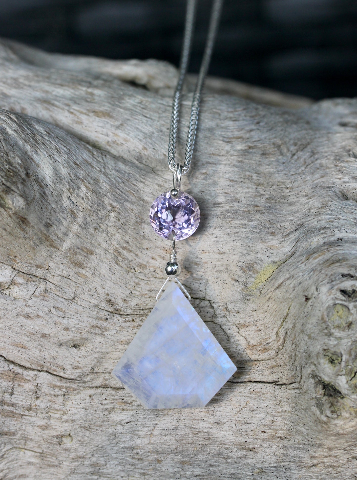 Rainbow Moonstone Amethyst Gem Necklace