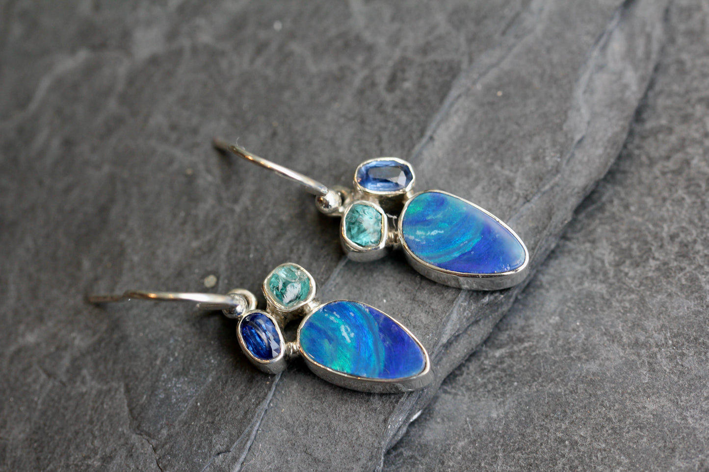 Australian Opal Kyanite Apatite Earrings