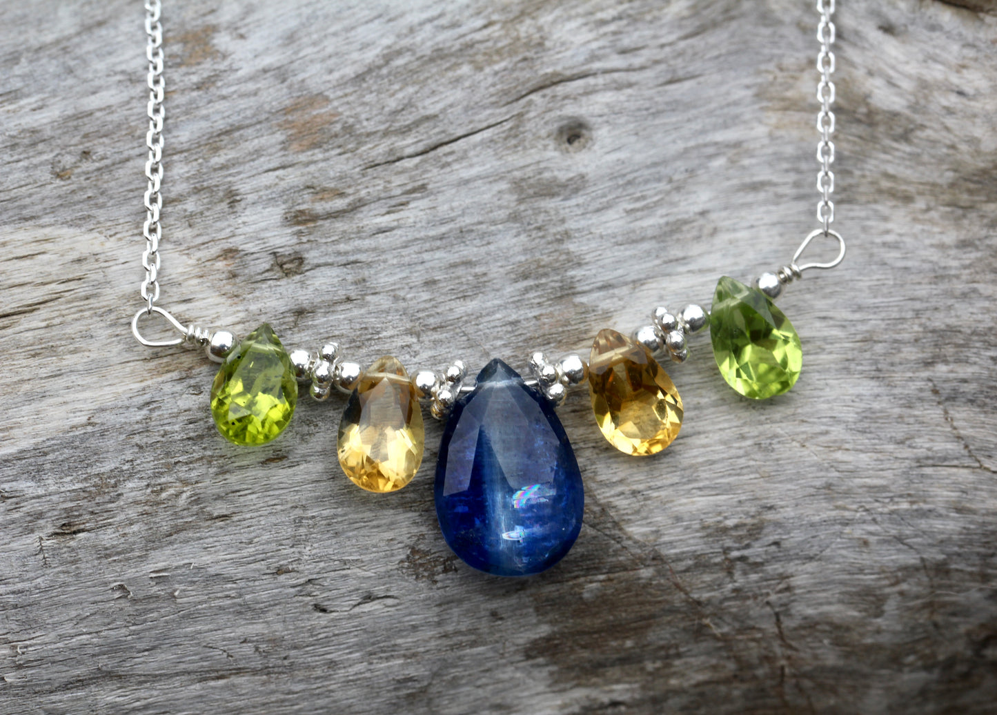 Kyanite Citrine Peridot Silver Necklace