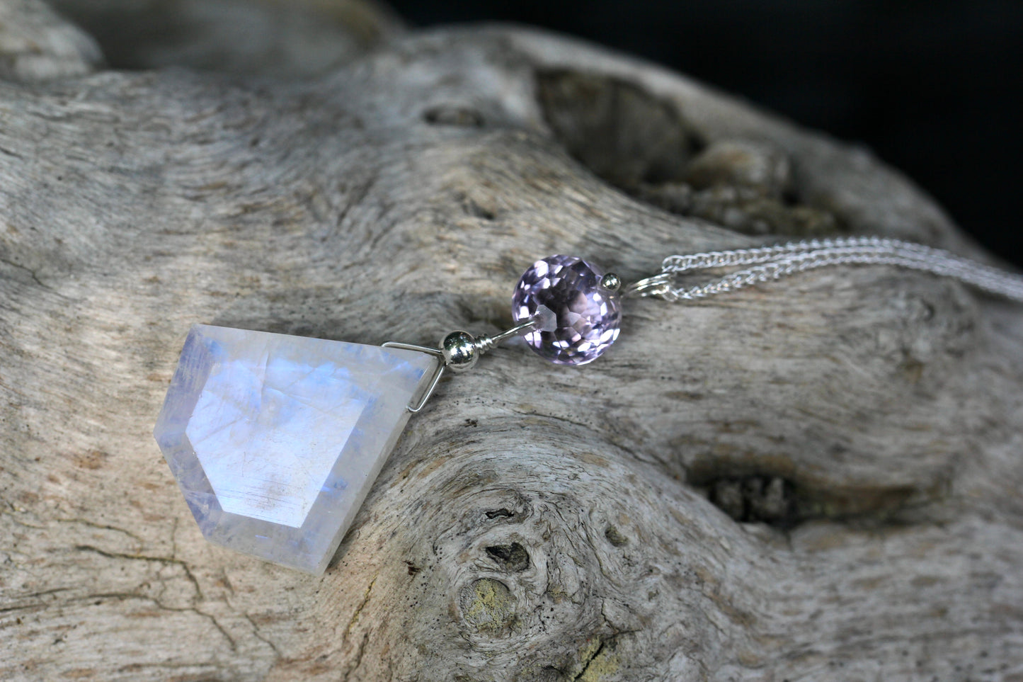 Rainbow Moonstone Amethyst Gem Necklace