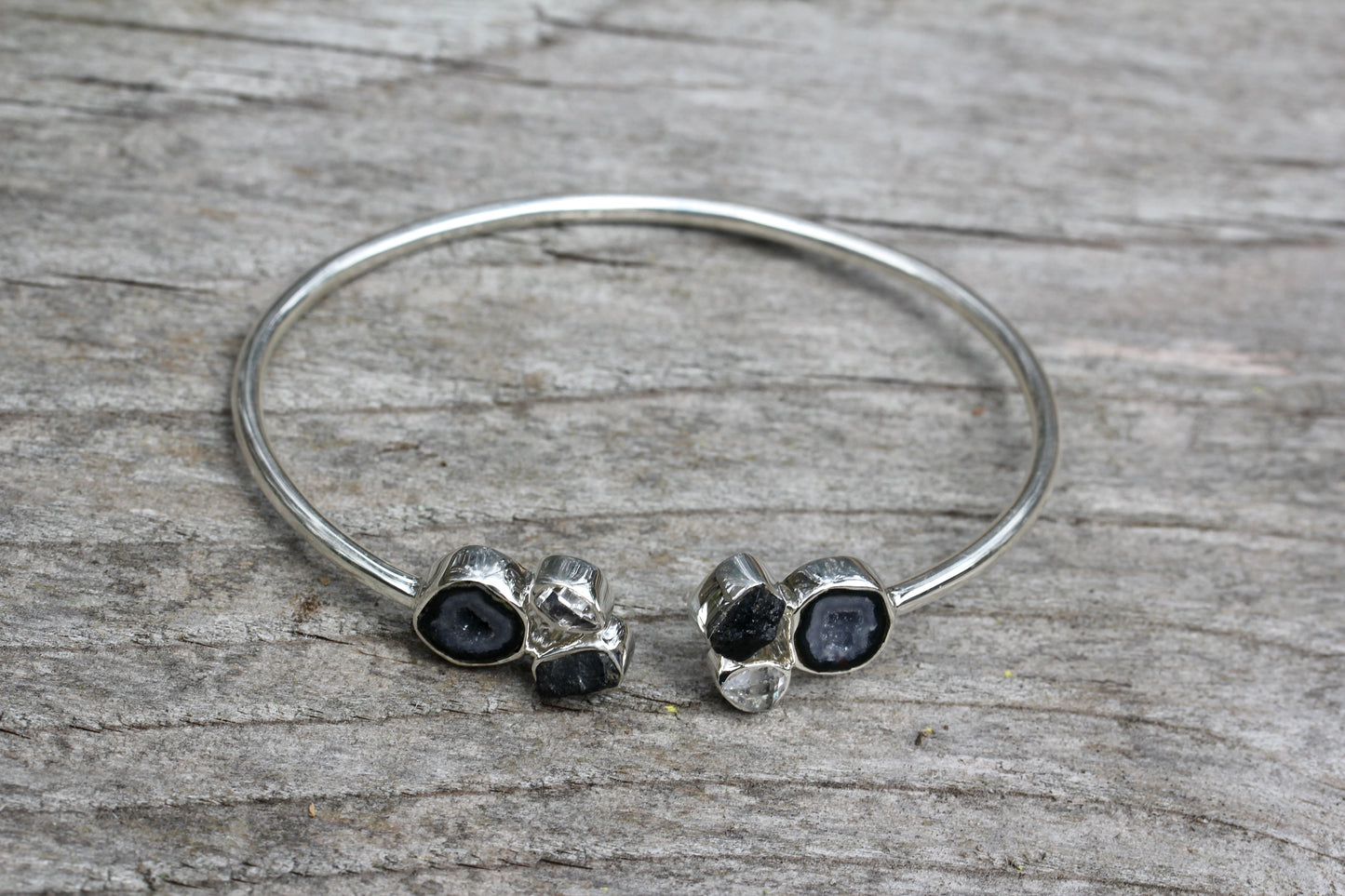 Geode Herkimer Diamond Silver Flex Bracelet