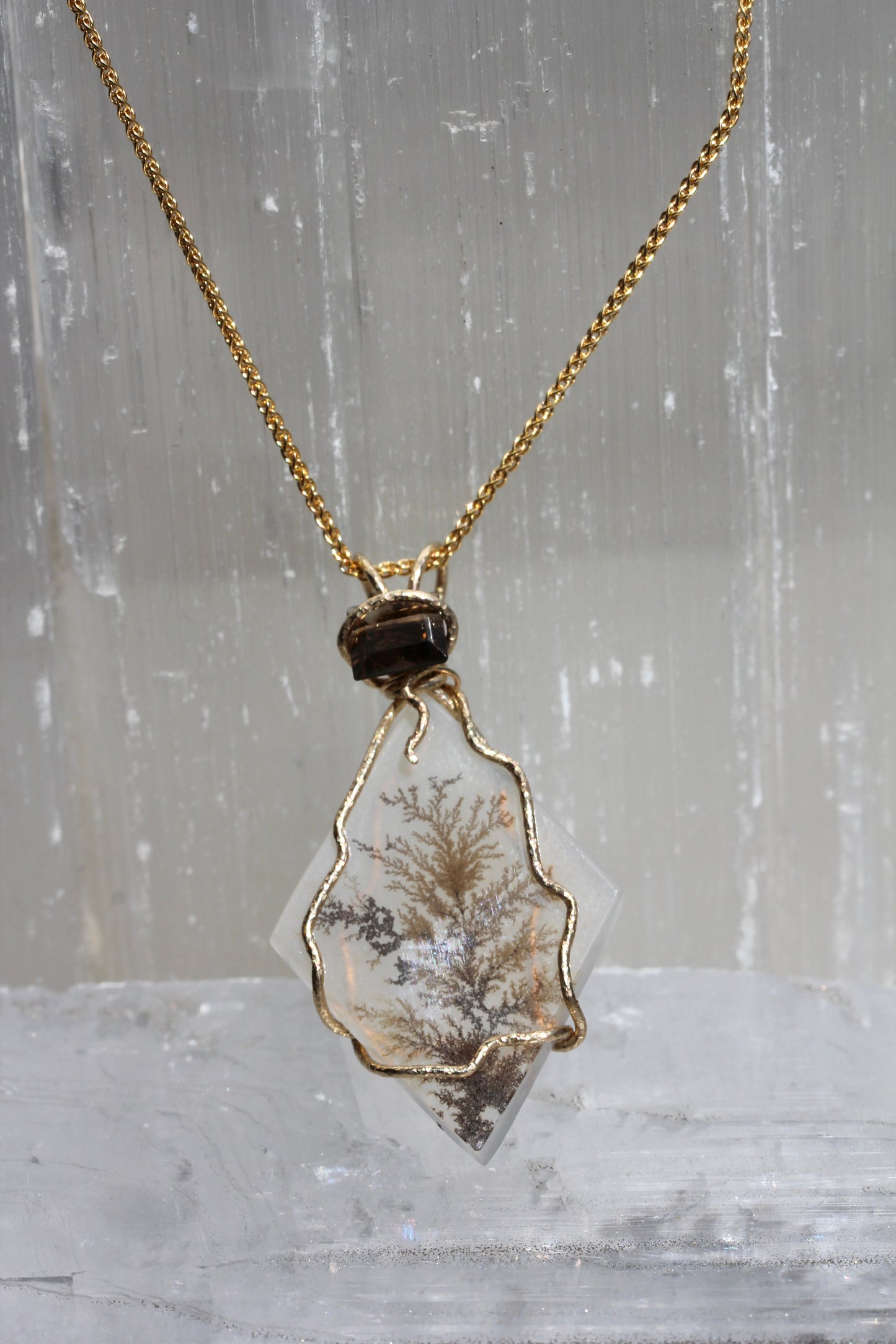 Dendritic Agate Smokey Quartz Tree Necklace