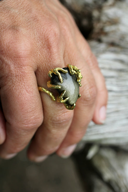 Sheen Obsidian Branch Ring