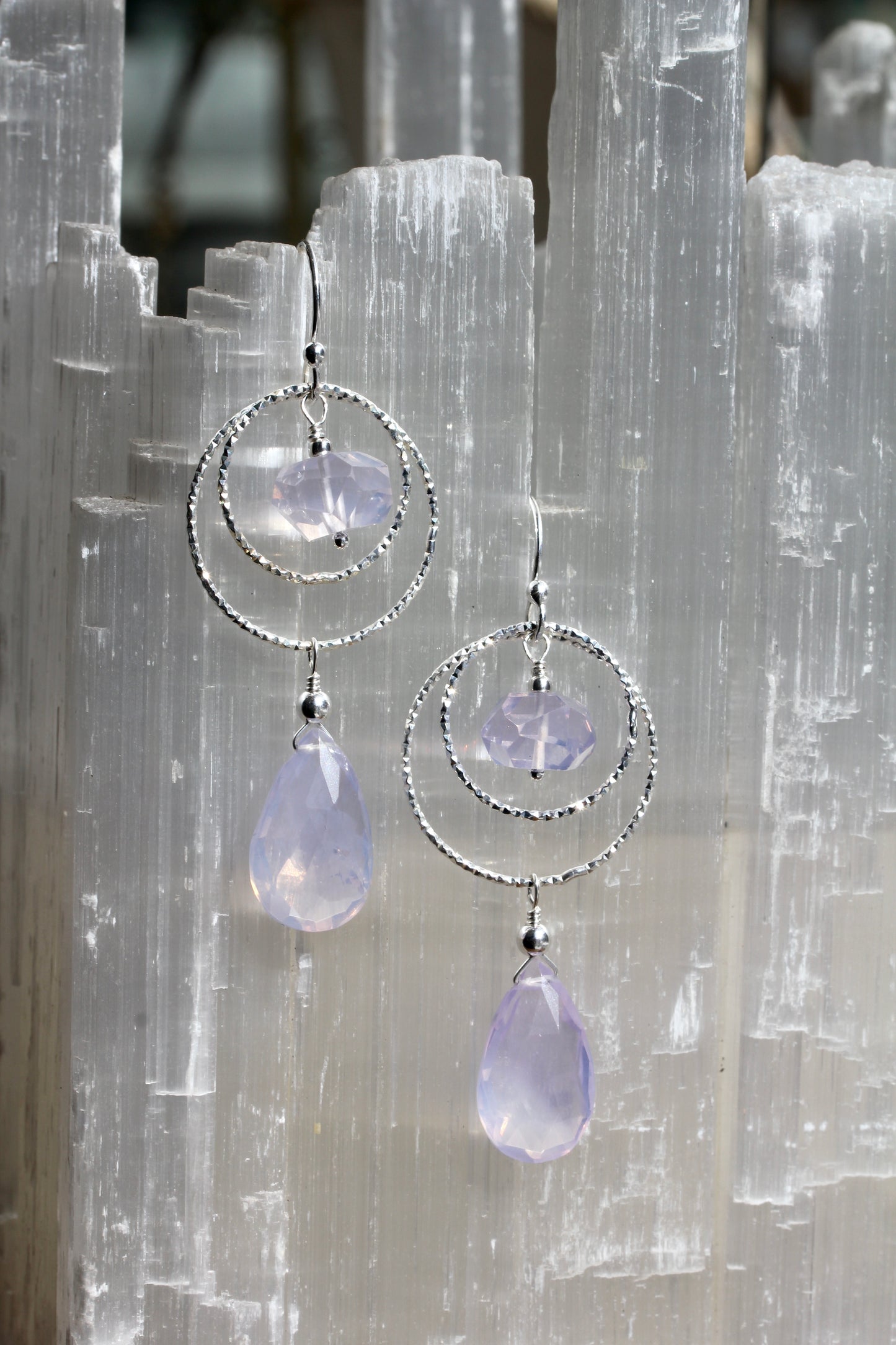 Lavender Quartz Sparkle Hoop Drop Earrings