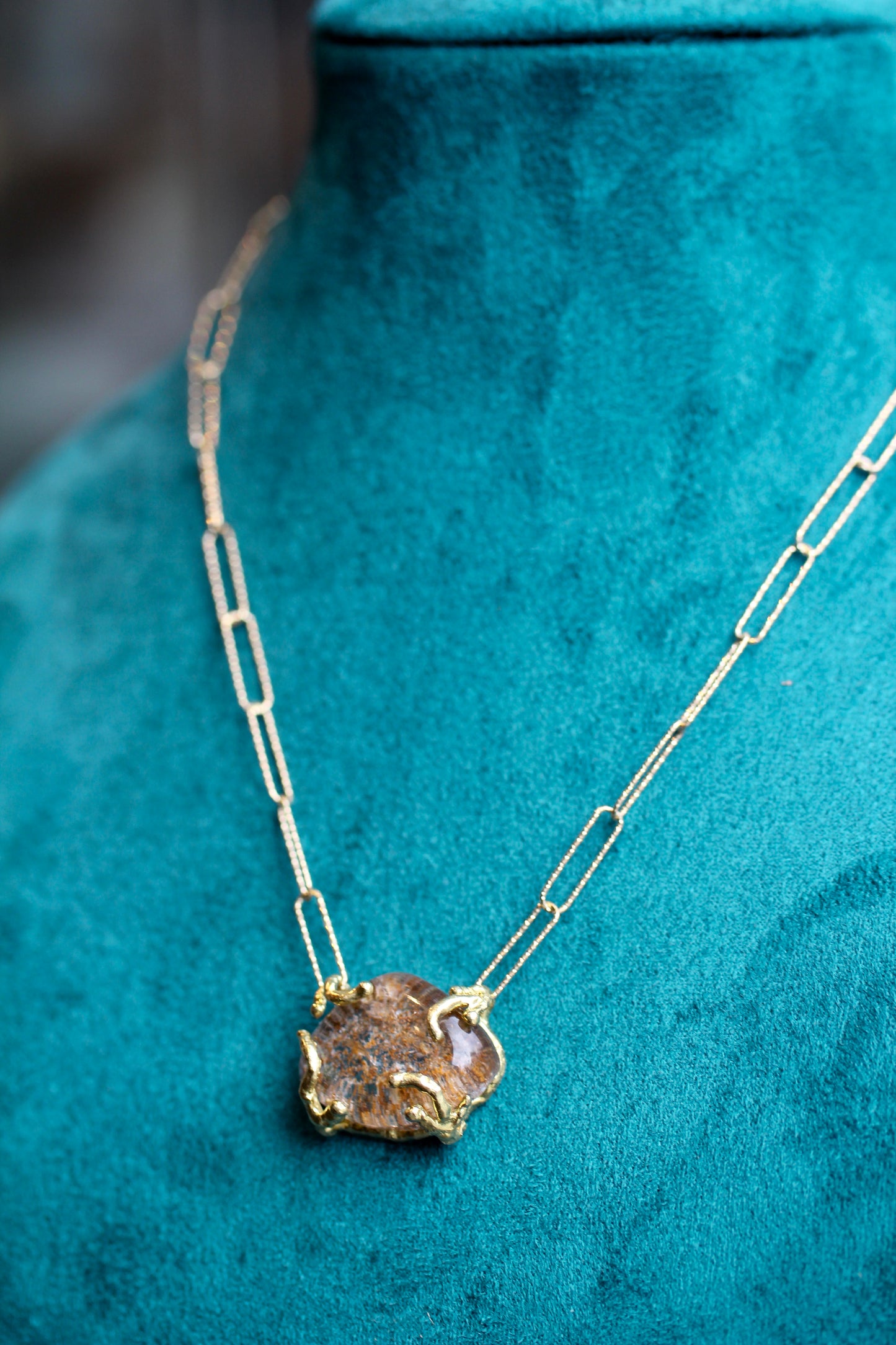 Lodolite Paperclip Gold Chain Necklace