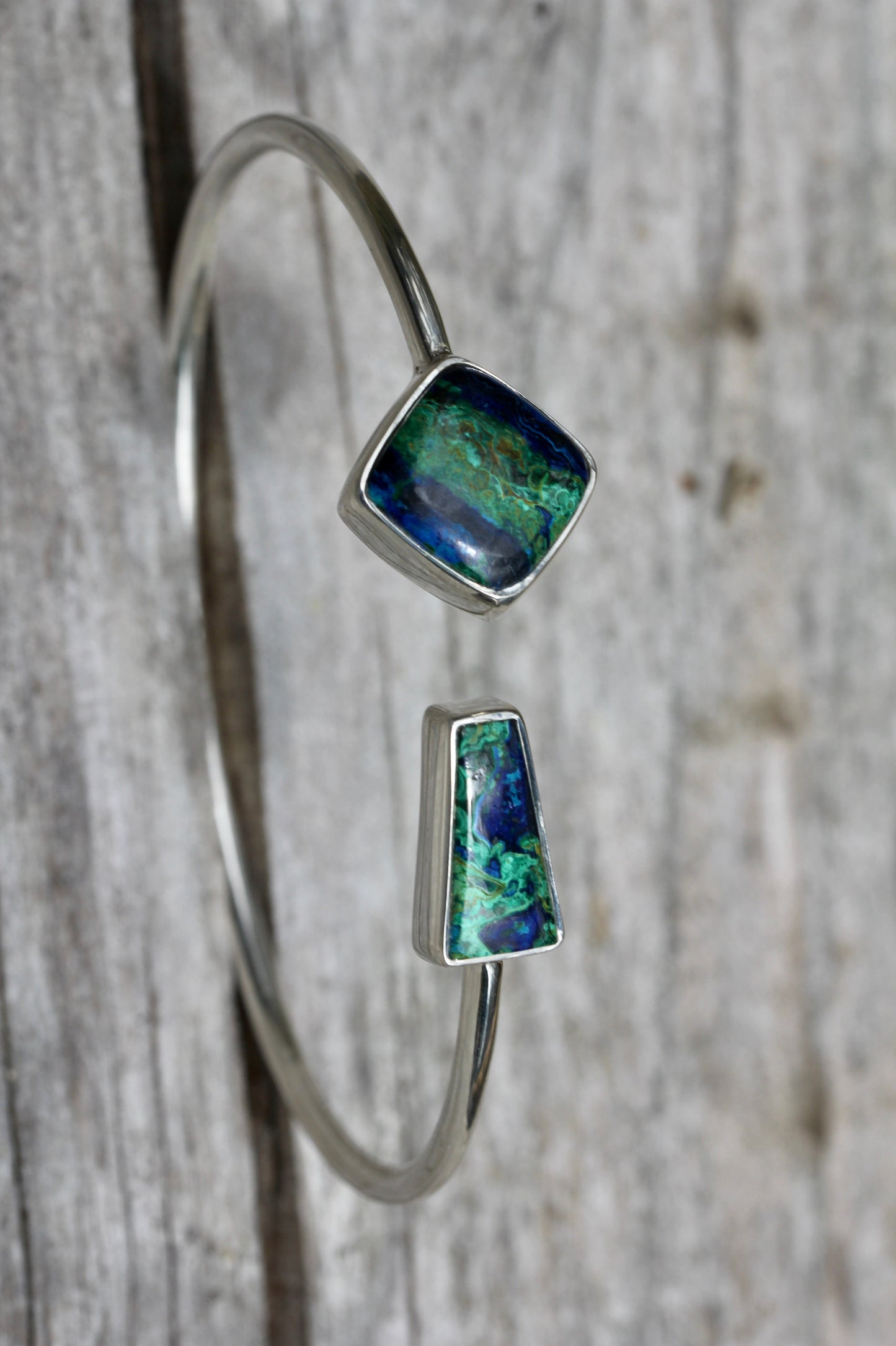 Azurite Malachite Silver Flex Bracelet