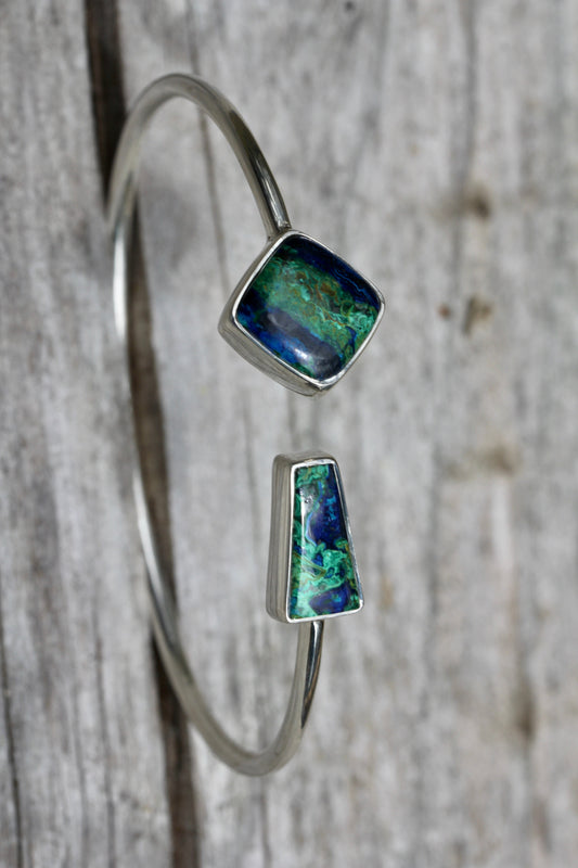 Azurite Malachite Silver Flex Bracelet