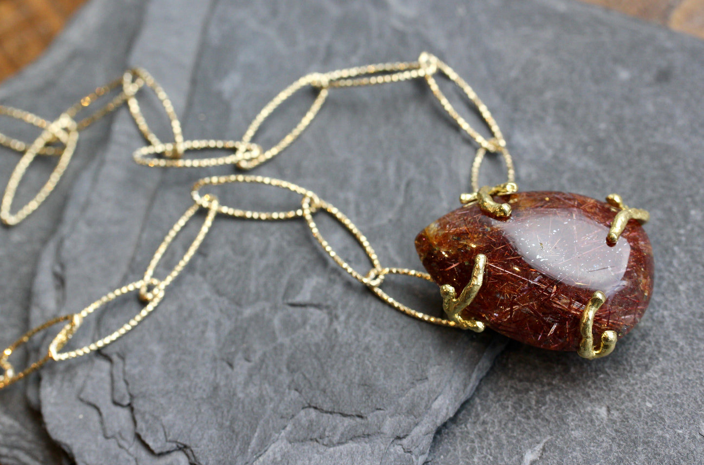 Rutilated Quartz Chunky Gold Sparkle Chain Necklace