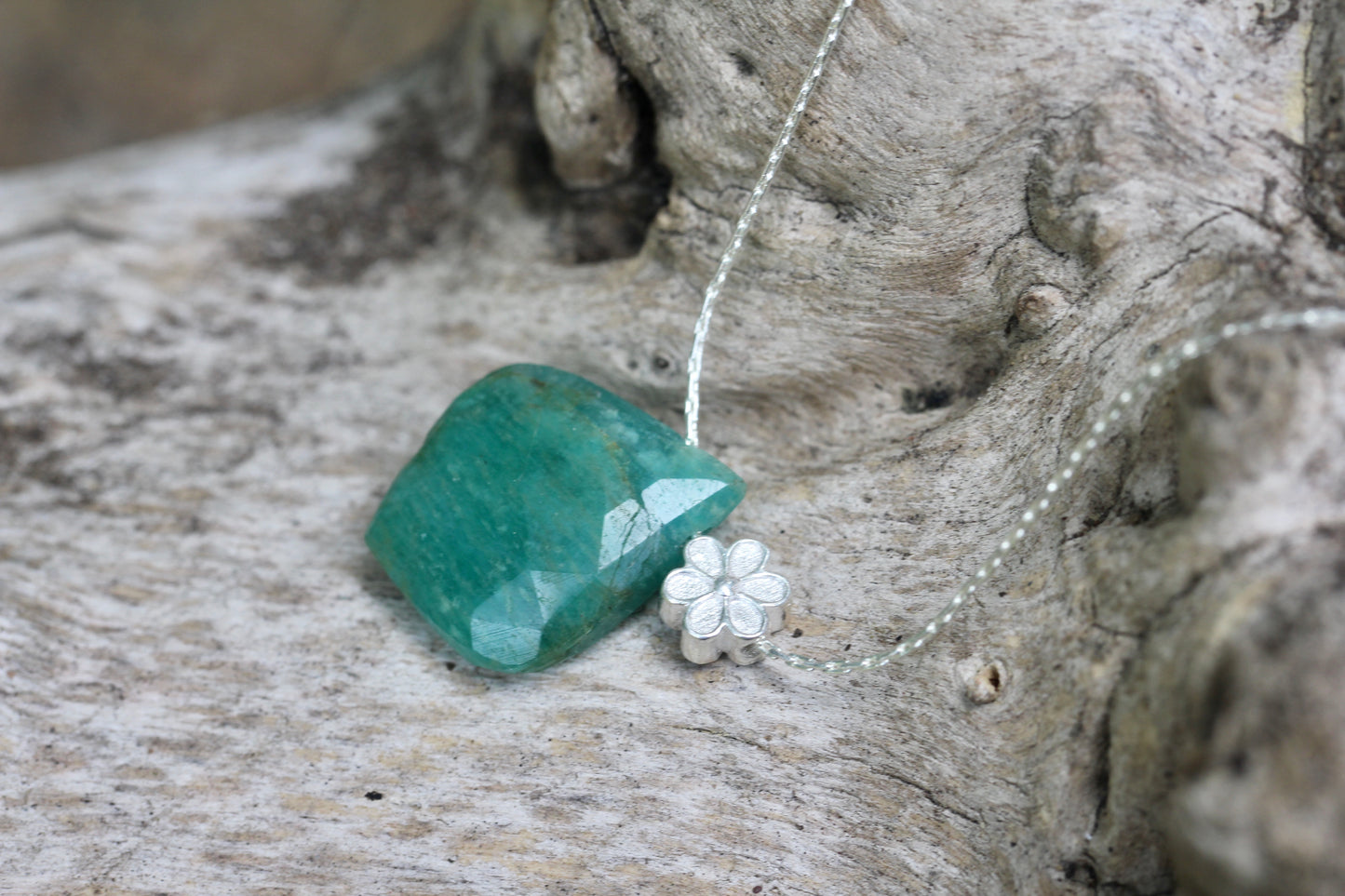 Amazonite Silver Flower Necklace