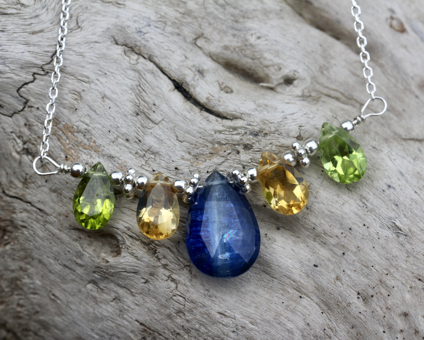 Kyanite Citrine Peridot Silver Necklace