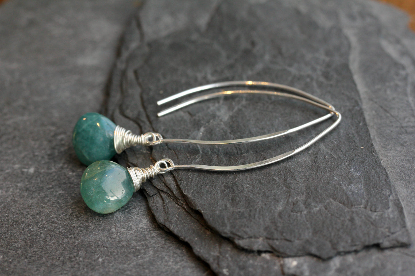 Grandidierite Long V Wire Earrings