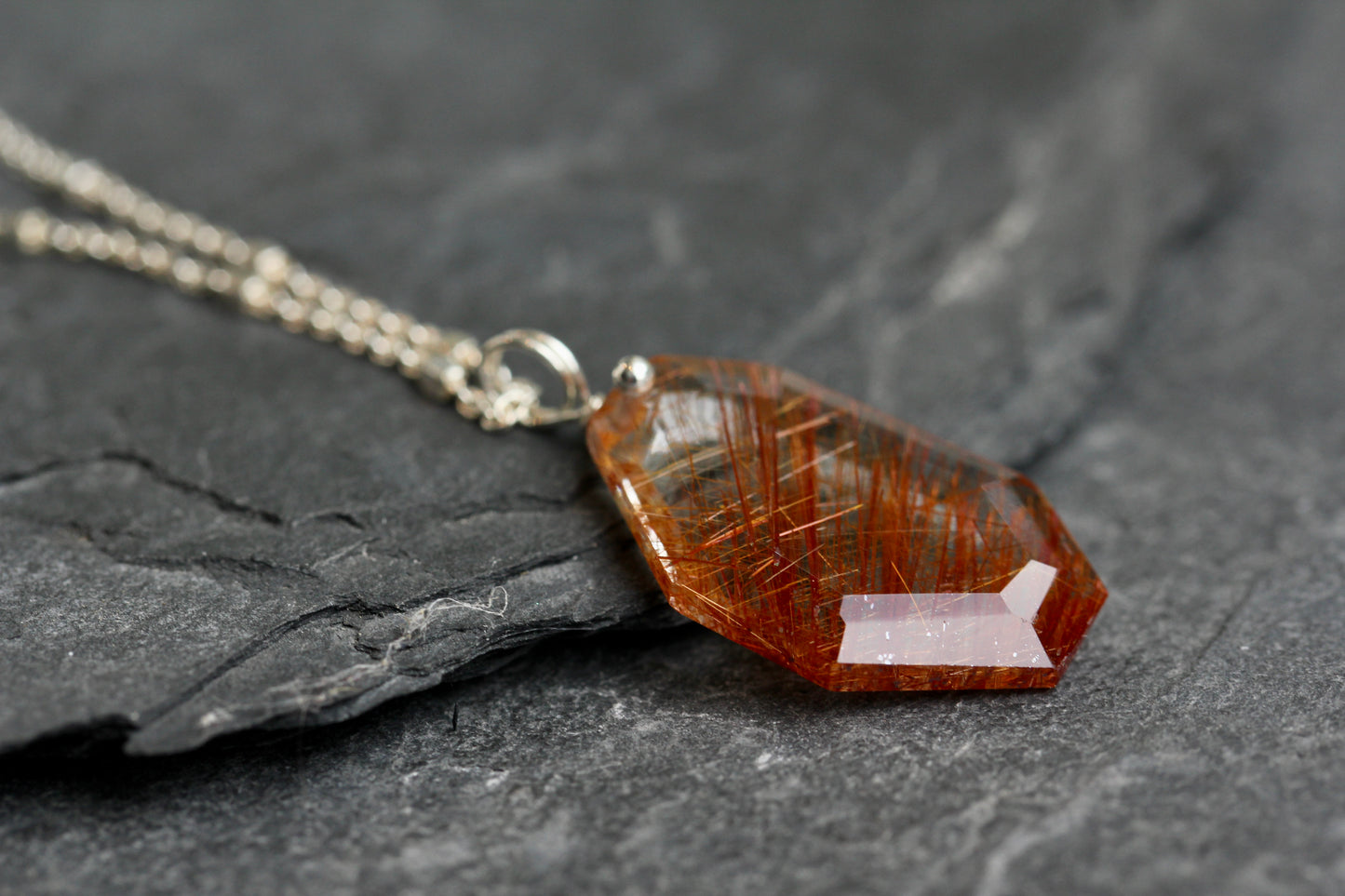 Rutilated Quartz Geometric Pendant Necklace