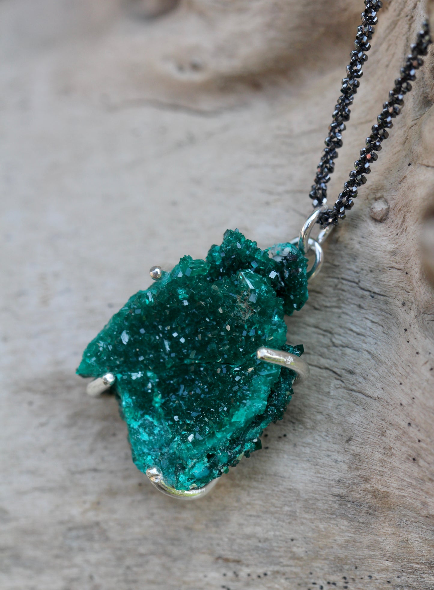 Dioptase Oxidized Silver Necklace