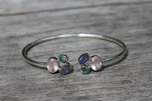 Rose Quartz Tanzanite Apatite Silver Flex Bracelet