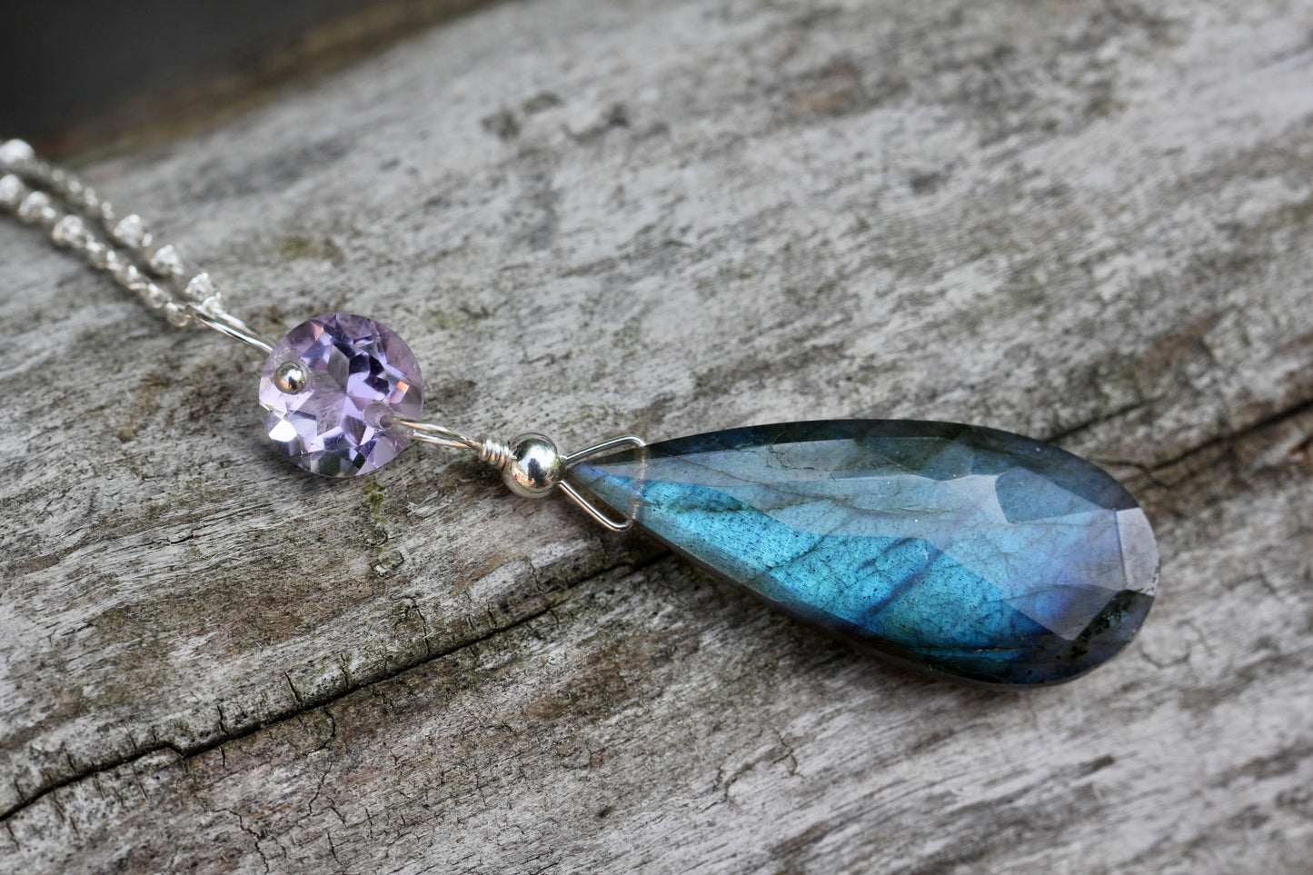 Labradorite Amethyst Silver Necklace