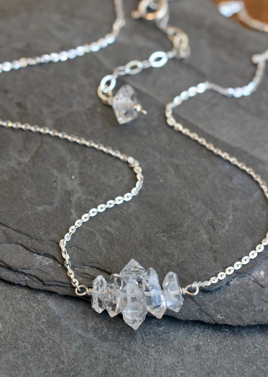 Herkimer Diamond Crystal Stack Silver Necklace