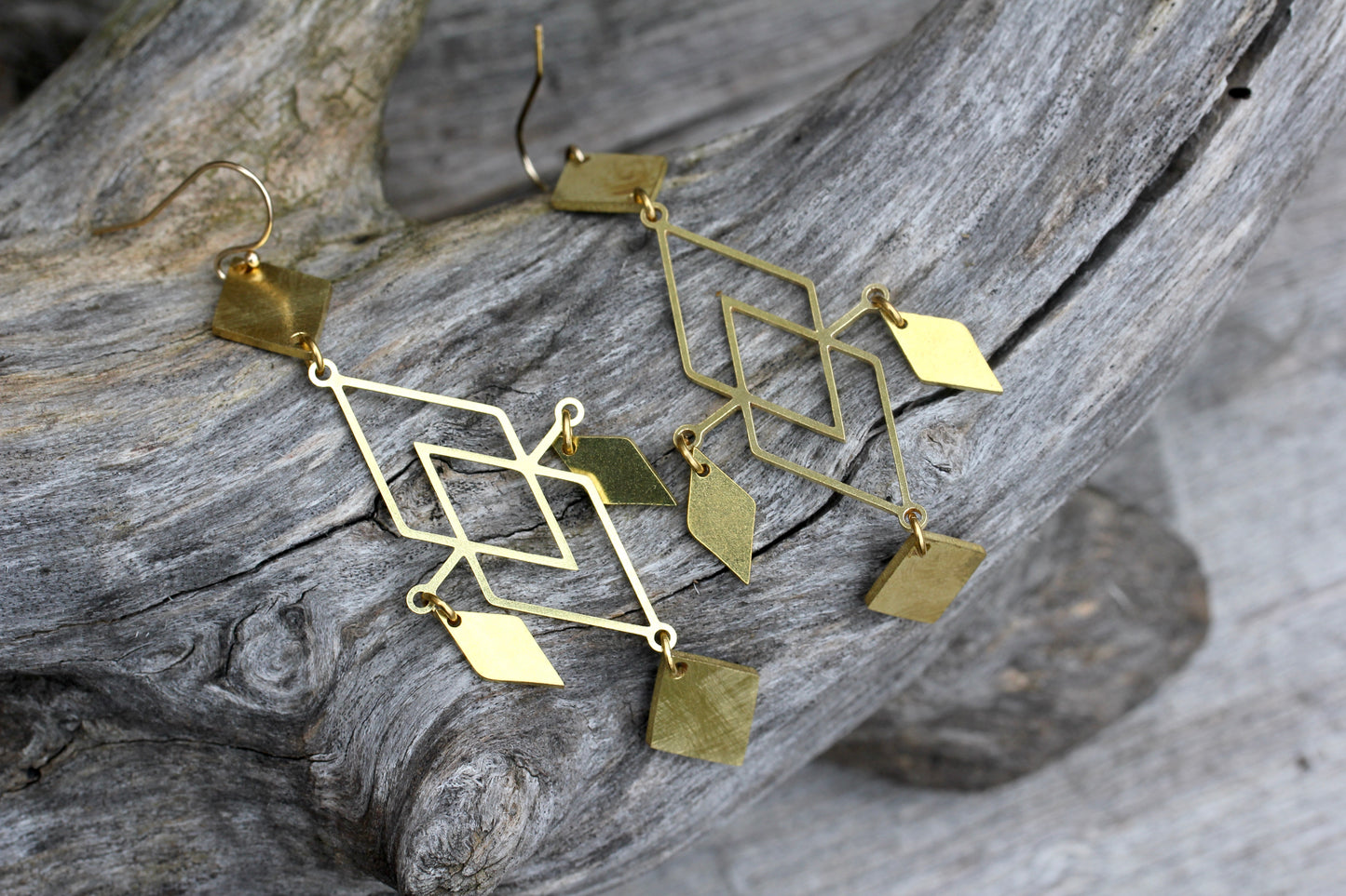Brass Diamond Chandelier Earrings