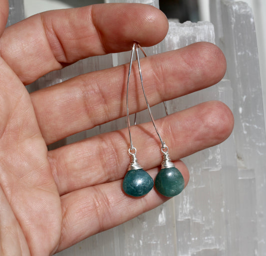 Grandidierite Long V Wire Earrings