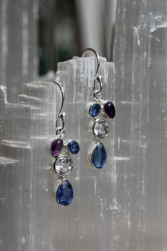 Kyanite Amethyst White Topaz Earrings