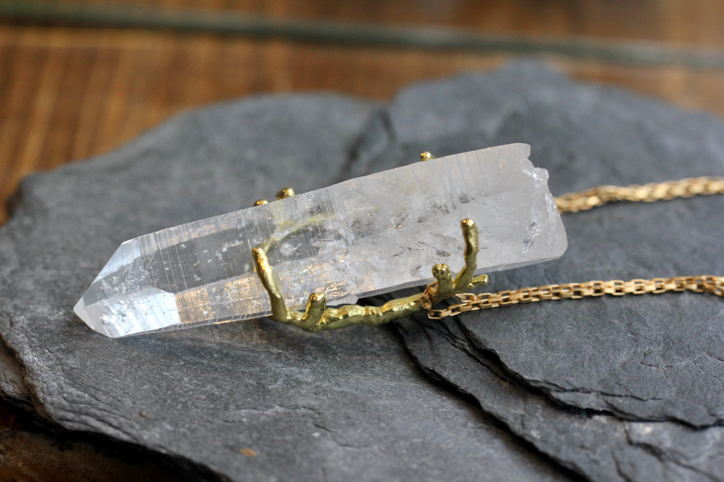 Quartz Crystal Chunky Brass Necklace