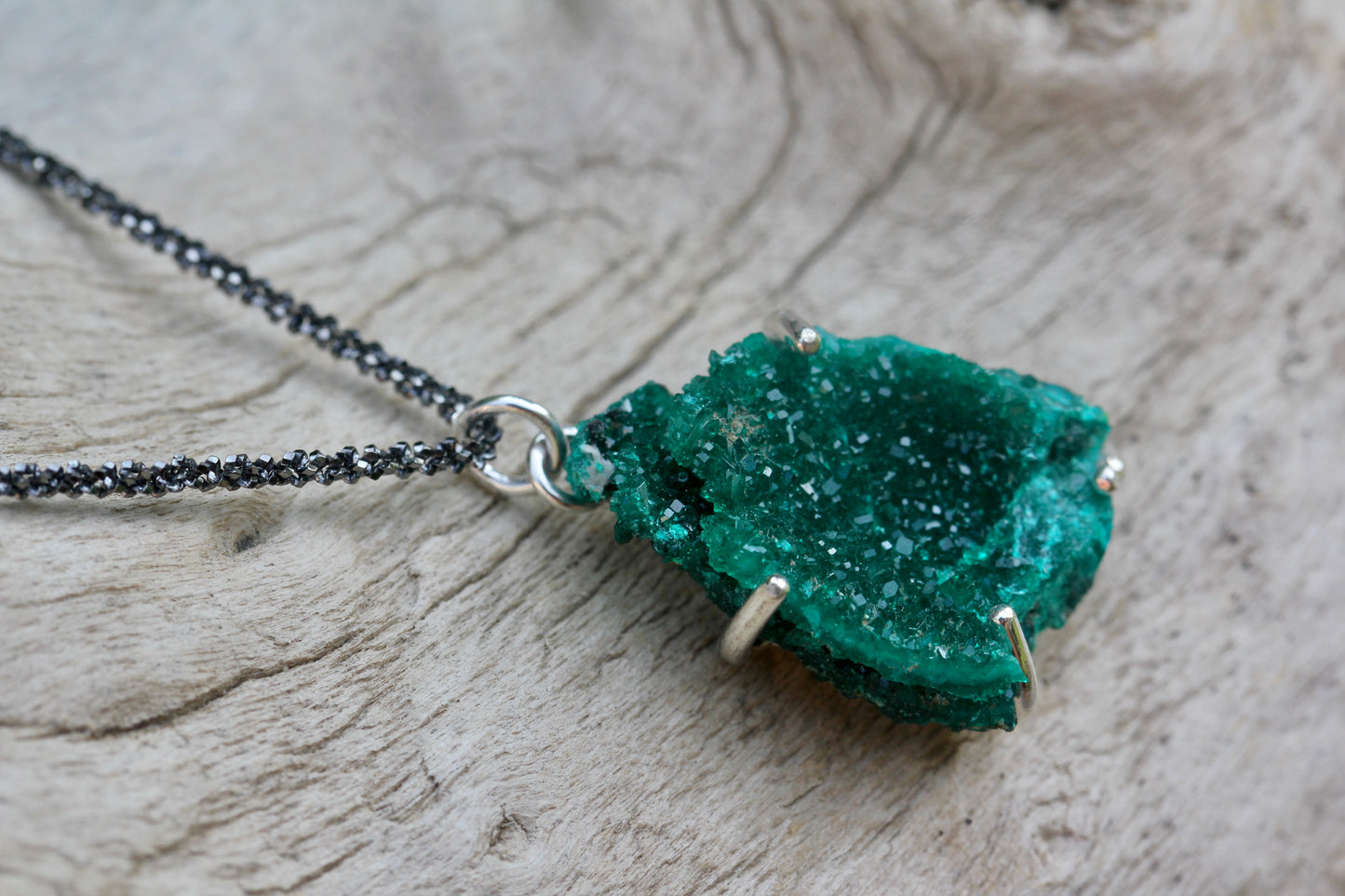 Dioptase Oxidized Silver Necklace
