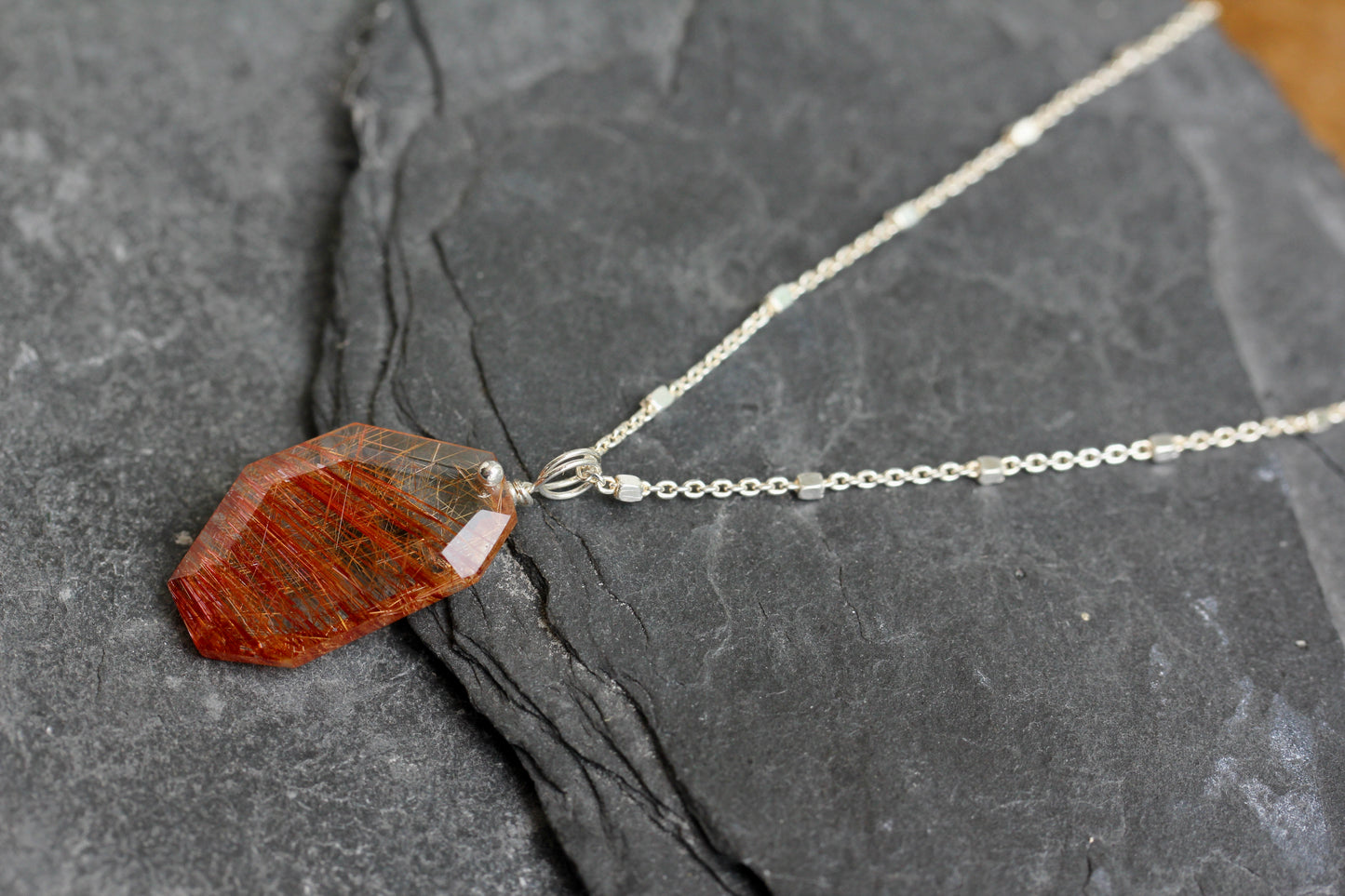 Rutilated Quartz Geometric Pendant Necklace