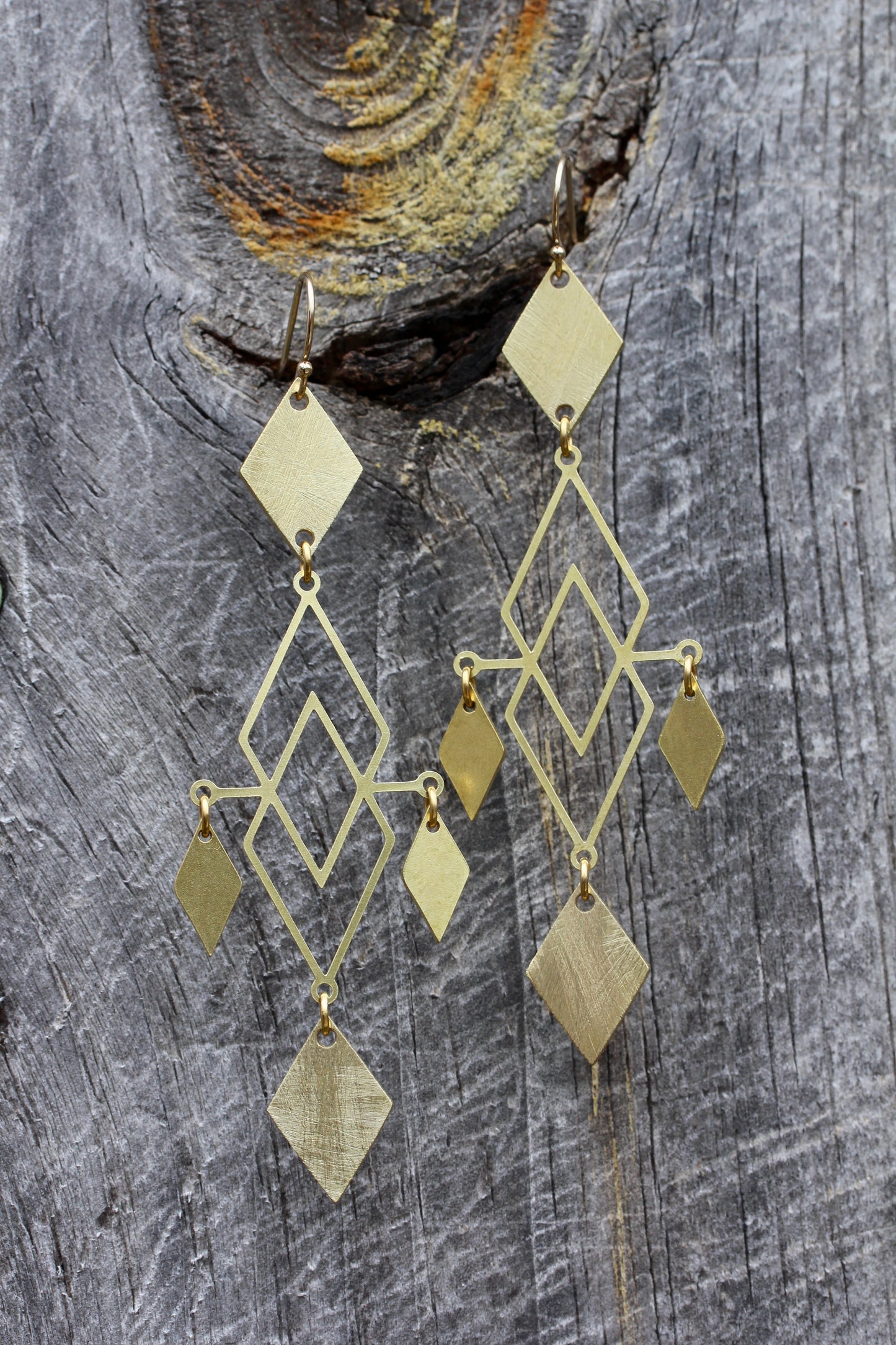 Brass Diamond Chandelier Earrings