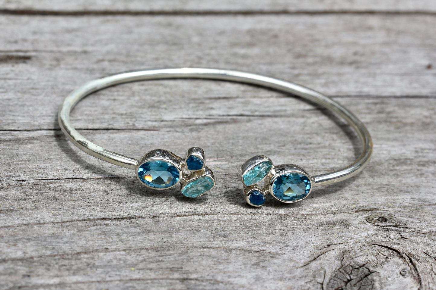 Blue Topaz Apatite Silver Flex Bracelet