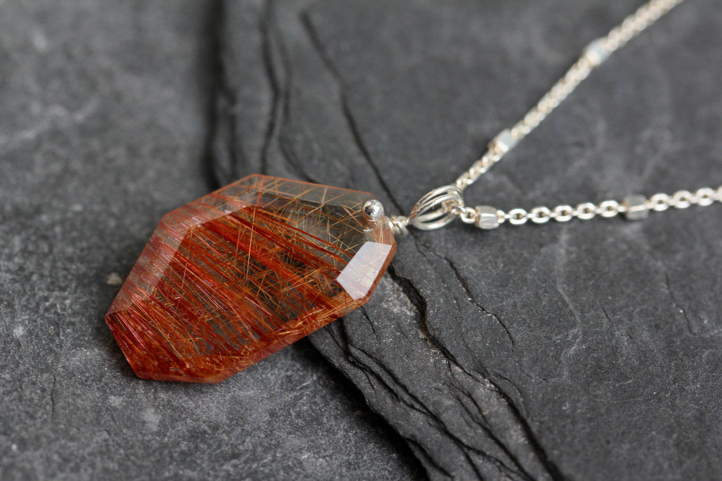 Rutilated Quartz Geometric Pendant Necklace
