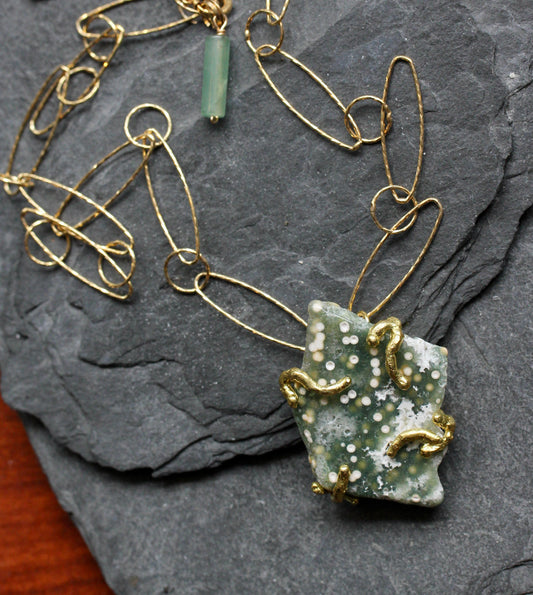 Ocean Jasper Gold Link Chain Necklace