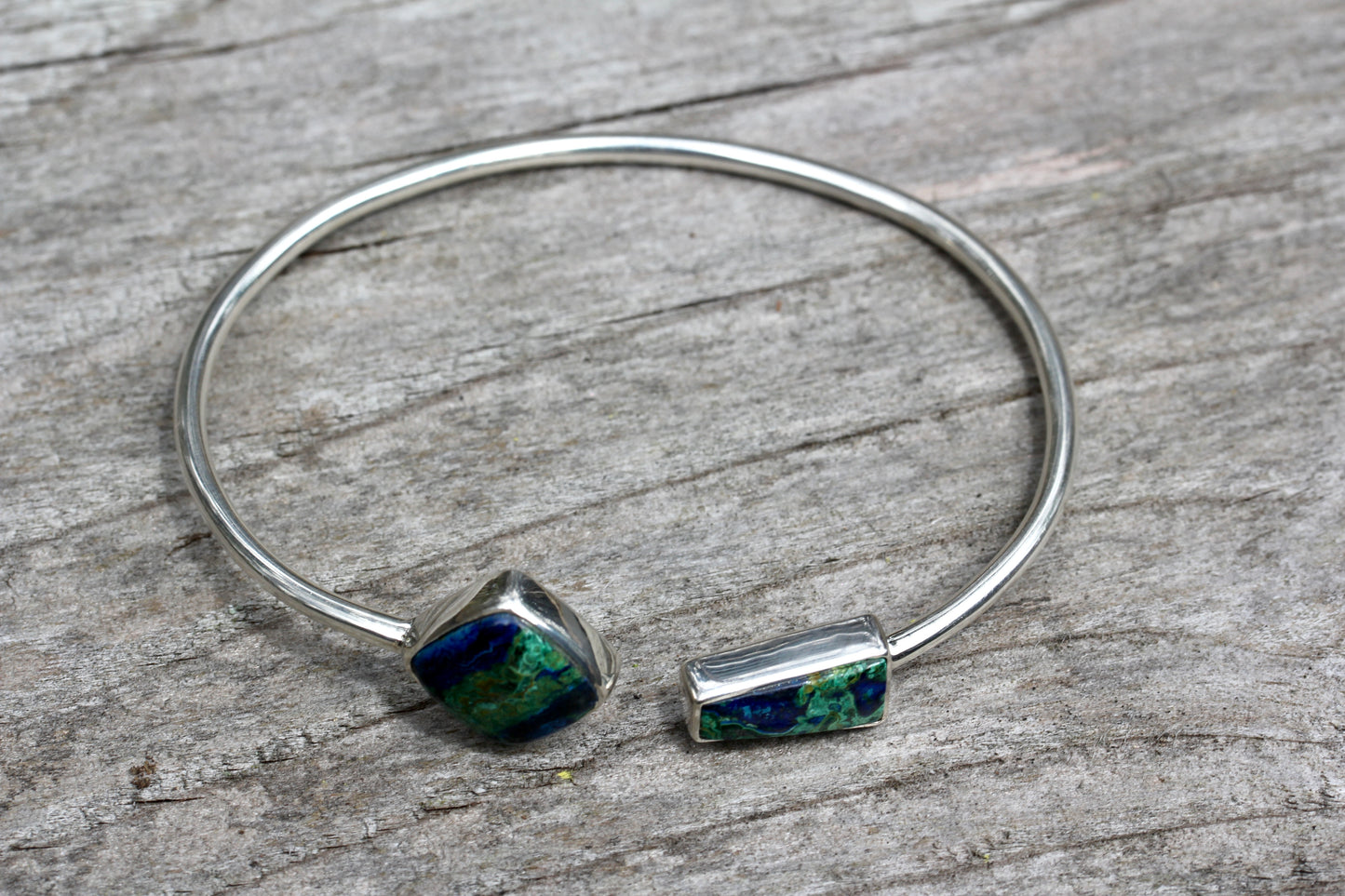 Azurite Malachite Silver Flex Bracelet