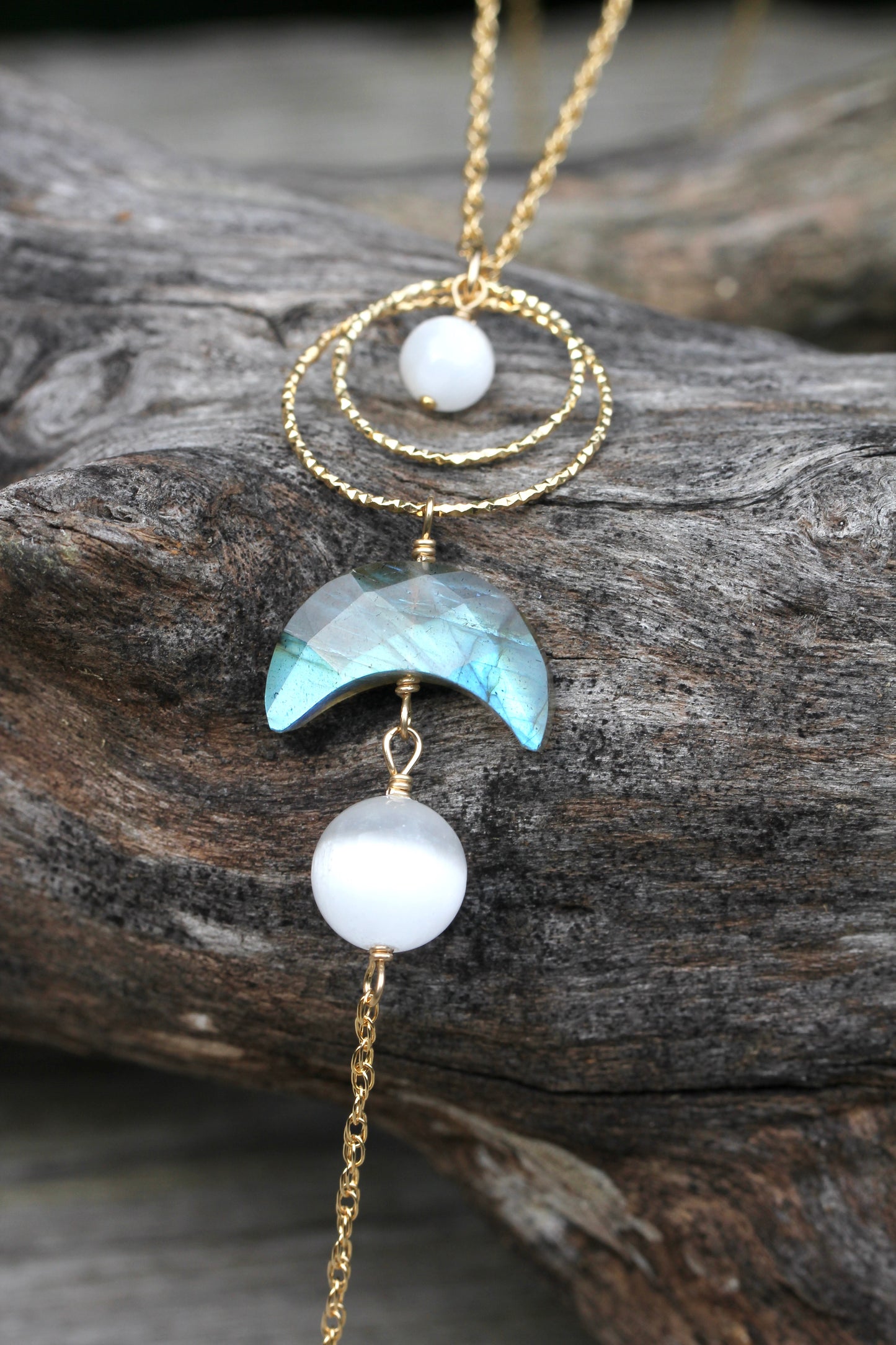 Labradorite Selenite Moon Goddess Gold Necklace