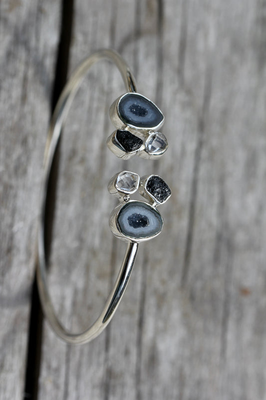 Geode Herkimer Diamond Silver Cuff Bracelet