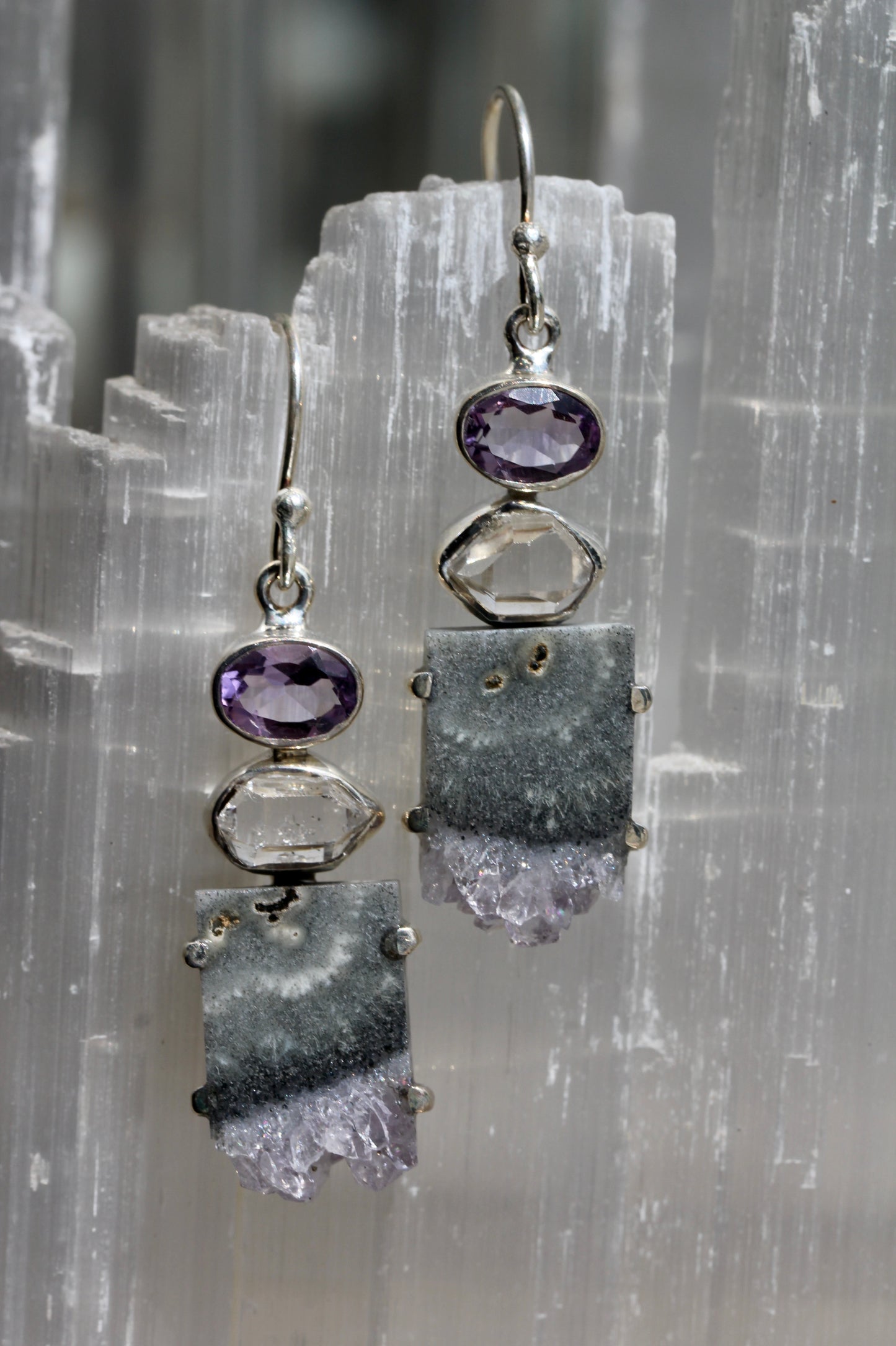 Amethyst Herkimer Diamond Earrings