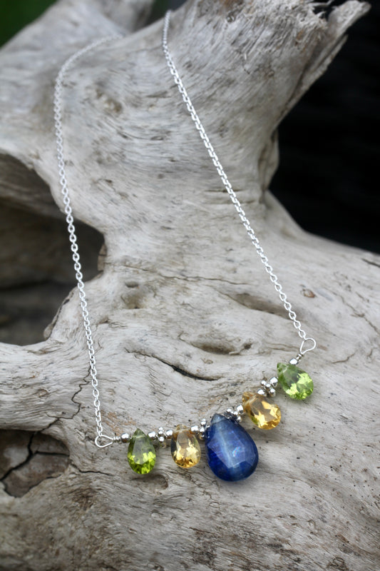 Kyanite Citrine Peridot Silver Necklace