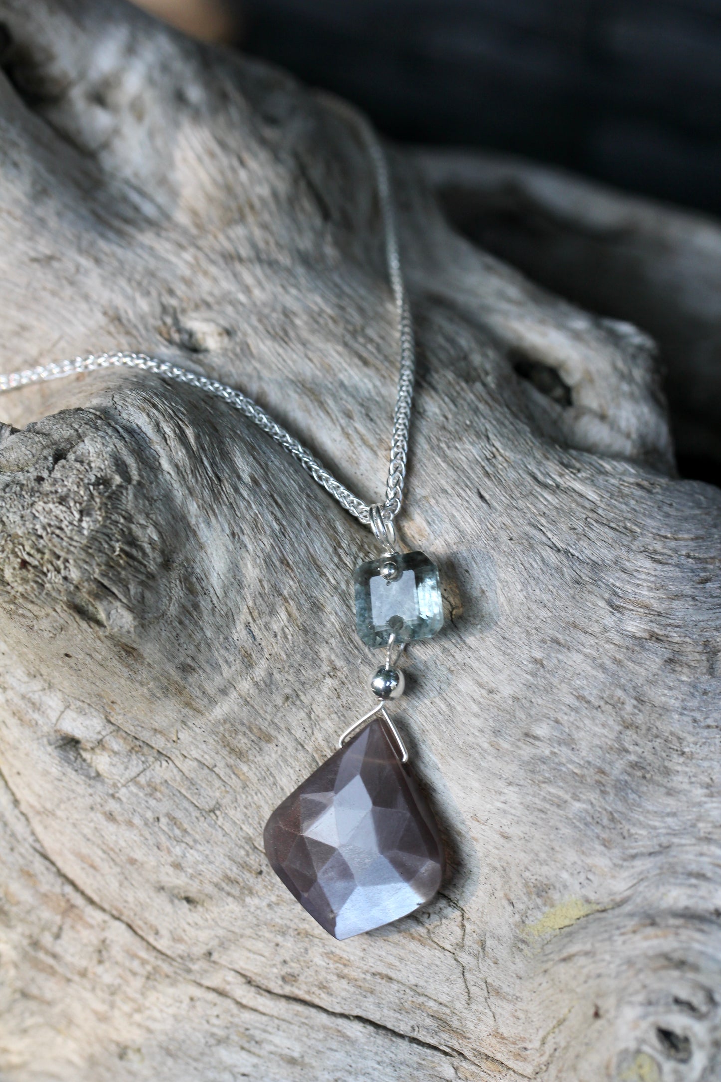 Grey Moonstone Aquamarine Necklace