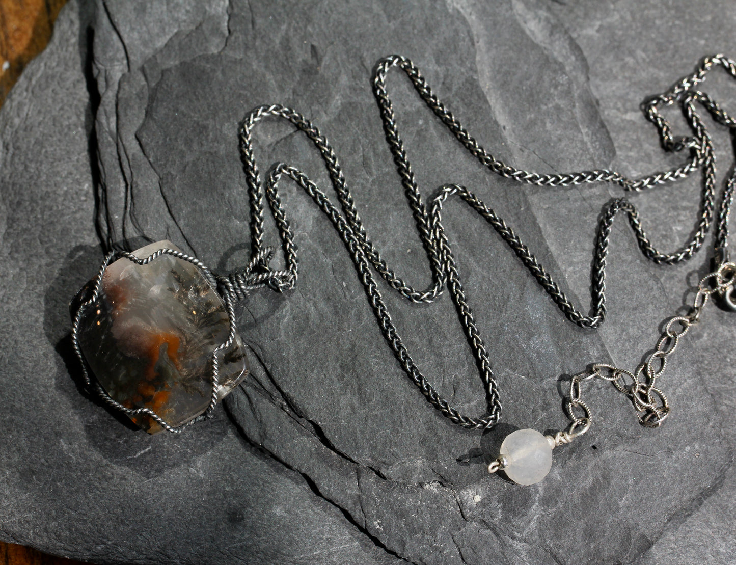Dendritic Quartz Oxidized Silver Necklace