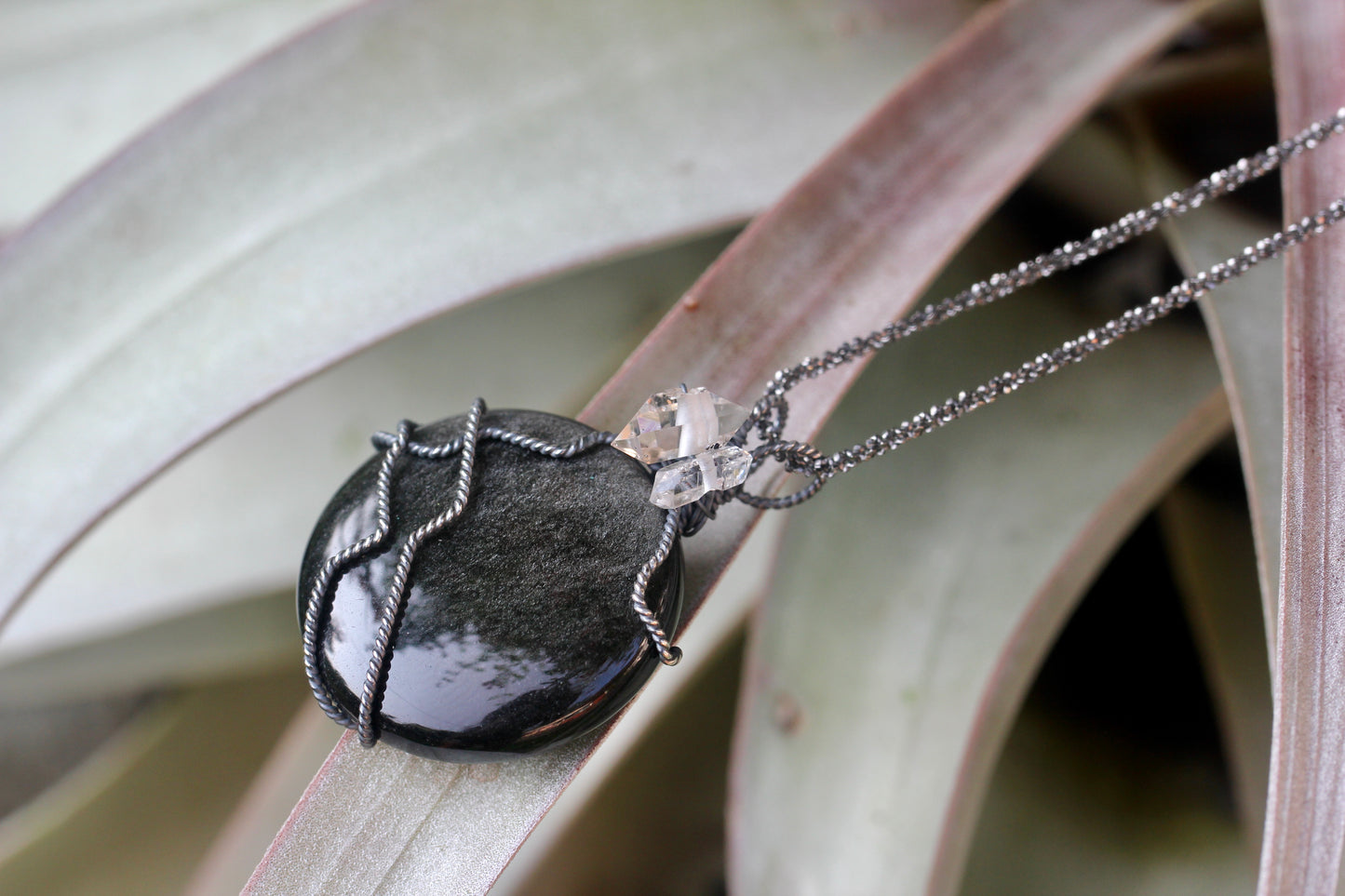 Silver Sheen Obsidian Quartz Necklace
