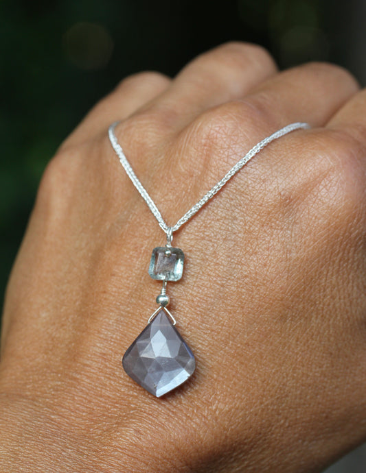Grey Moonstone Aquamarine Necklace