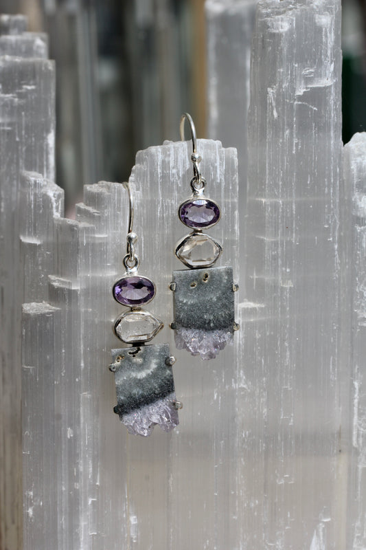Amethyst Herkimer Diamond Earrings