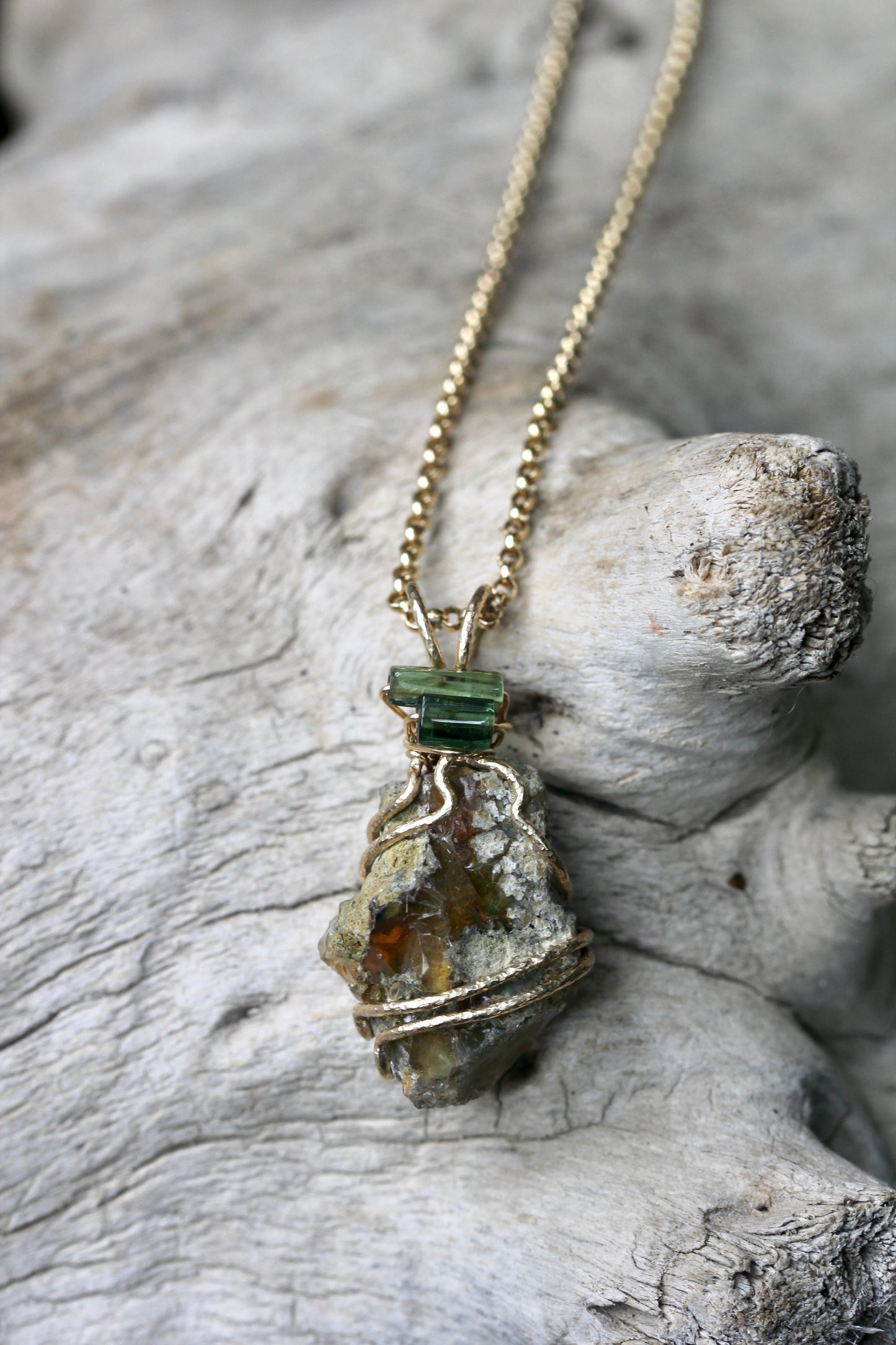 Ethiopian Opal Necklace with Green Tourmaline