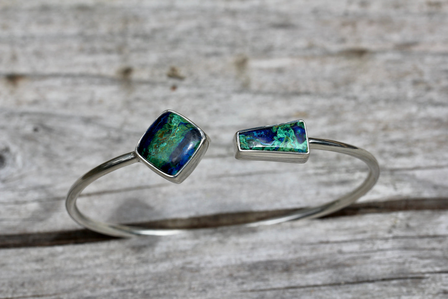 Azurite Malachite Silver Flex Bracelet