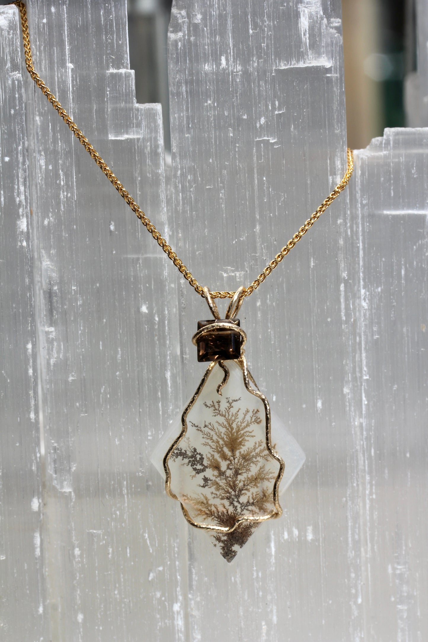Dendritic Agate Smokey Quartz Tree Necklace