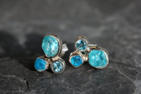 Blue Apatite Topaz Cluster Post Earrings