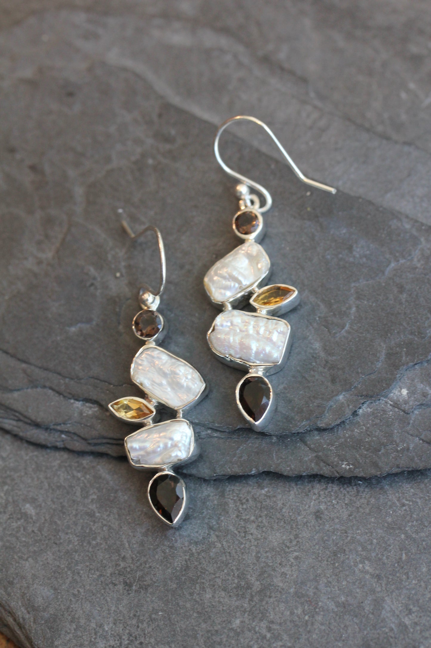 Fresh Water Pearl Smokey Citrine Earrings