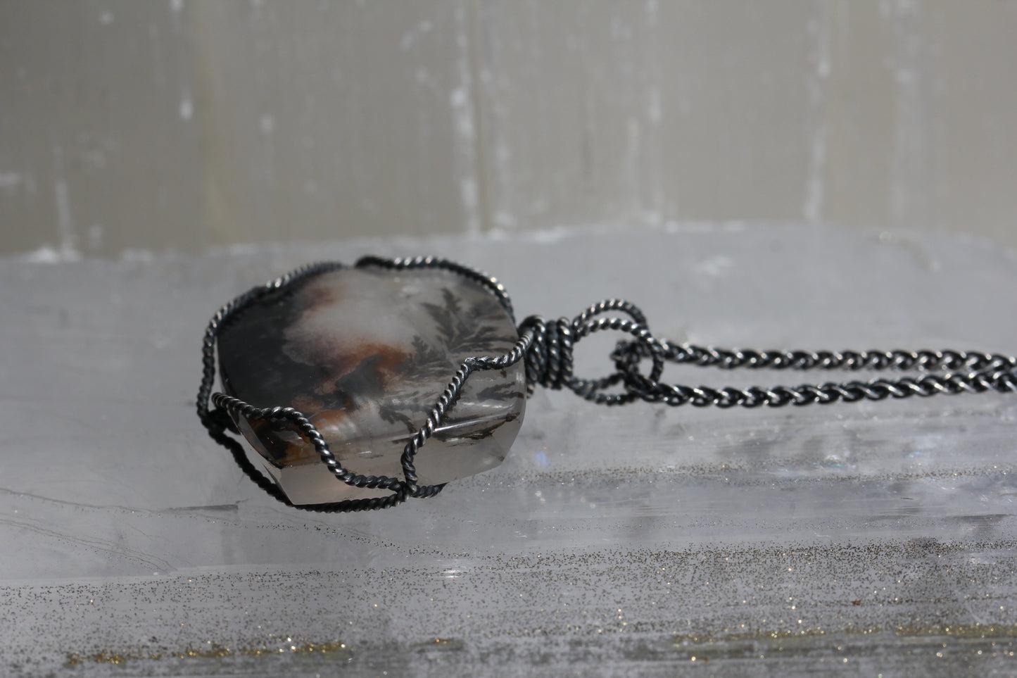 Dendritic Quartz Oxidized Silver Necklace